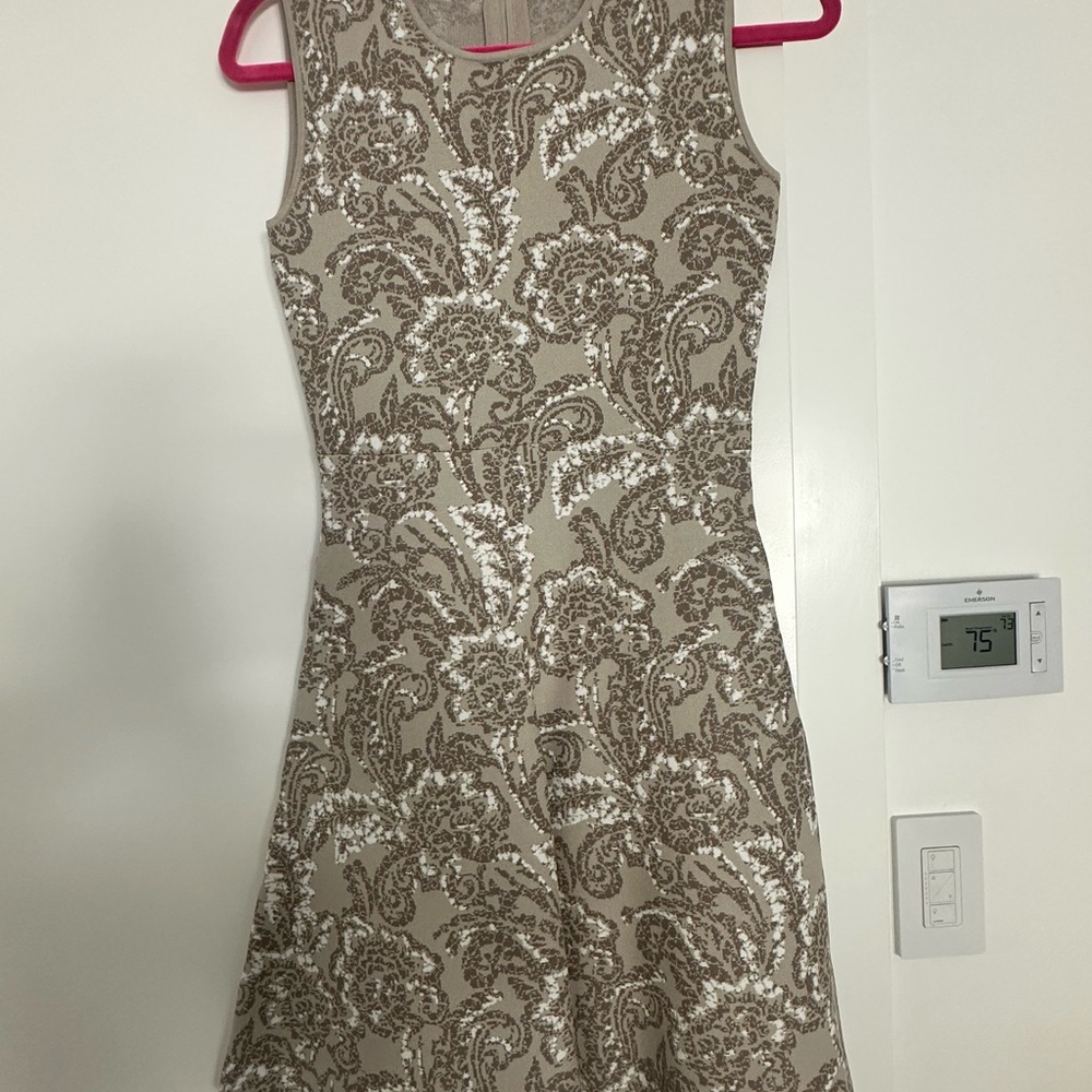 BCBGMaxAzria Tan and Brown Scoop Neck A-line Mini Dress